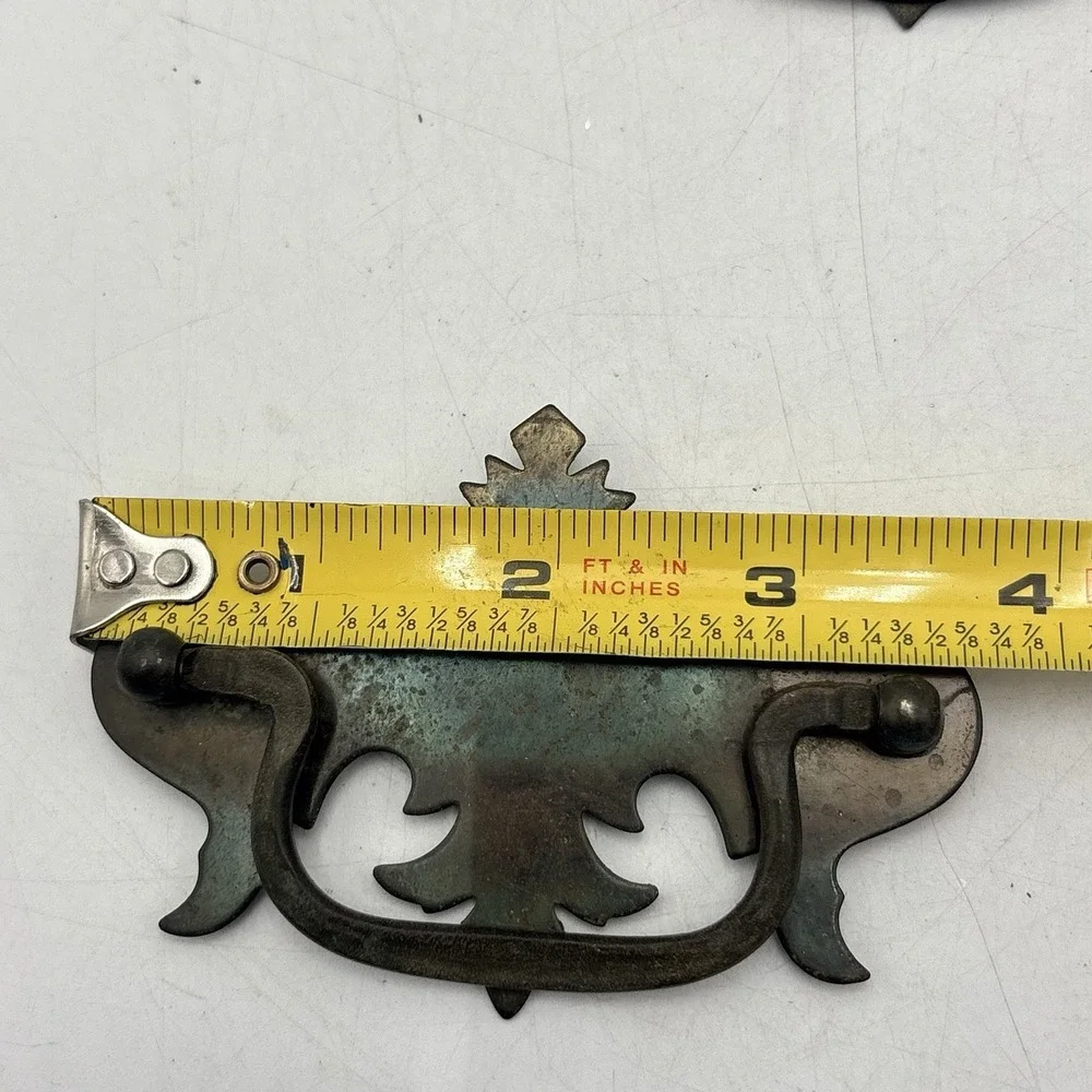 Vintage Drawer Pulls Set 3 Brass Patina Handles 2 Large 1 Small